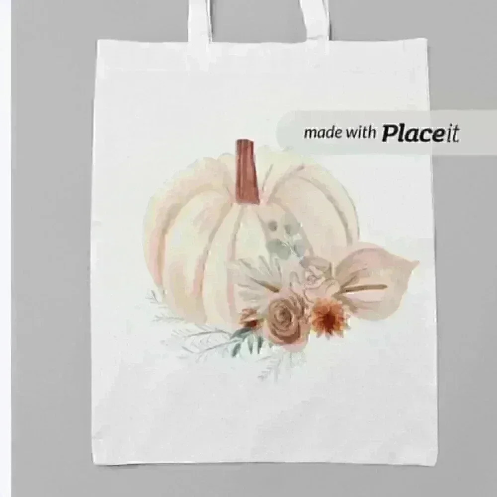Fall pumpking recycled canvas tote bag